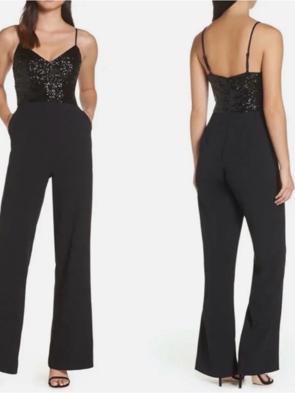 Eliza J Black Sequin Bodice Wide-Leg Jumpsuit size 14
